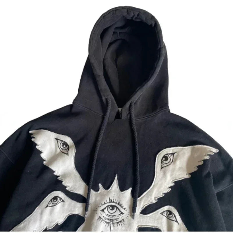 Hearujoy Y2K Gothic Embroidery Pattern Zip Up Hoodie American Vintage Sweatshirt Men’s Street Hip Hop Harajuku Punk Trend Loose Pullover