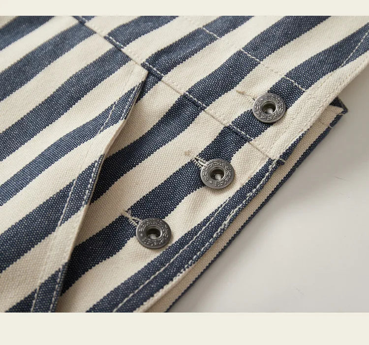 HEARUJOY  -  Vintage Men's American Retro Motorcycle Overalls Striped Bib Denim Jumpsuit 100% Cotton Autumn Pants Heavyweight