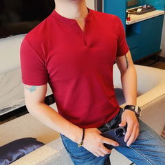 HEARUJOY  -  Men's 92% Cotton Henley Collar V-Neck Short Sleeve Tee  Summer Solid Color Slim Fit Casual T-Shirt in 7 Classic Versatile Colors