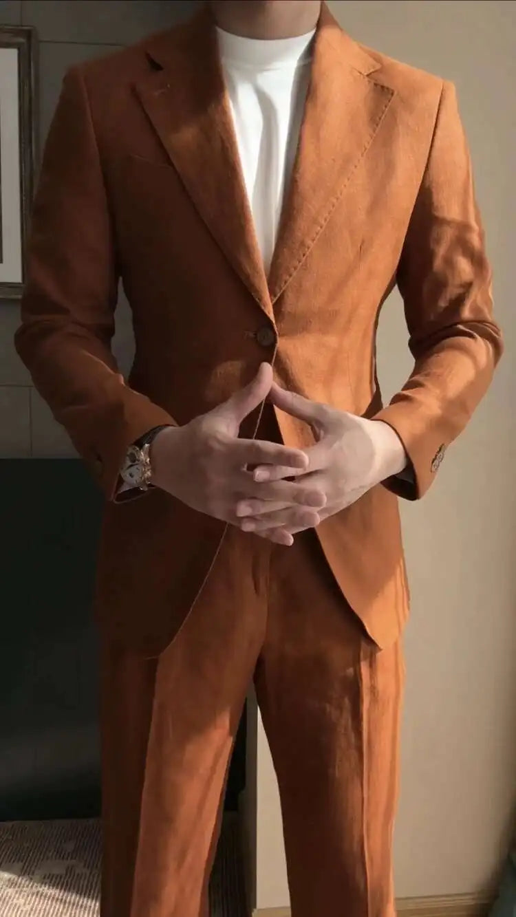 HEARUJOY  -  High Quality Linen Blend Business Dress Suit Wedding Suit Men Versatile Casual Office Party Prom Costume Homme Men Tuxedo Suit