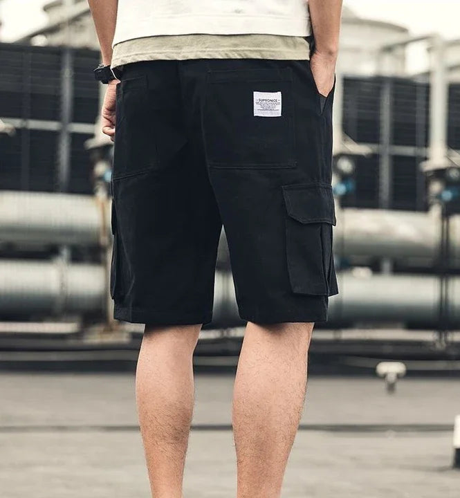 HEARUJOY  -  Oversize Wide Multi Pocket Loose Baggy Short Pants for Men Solid Big Size Elastic Waist Mens Cargo Shorts Hevy Whate Cotton Tall