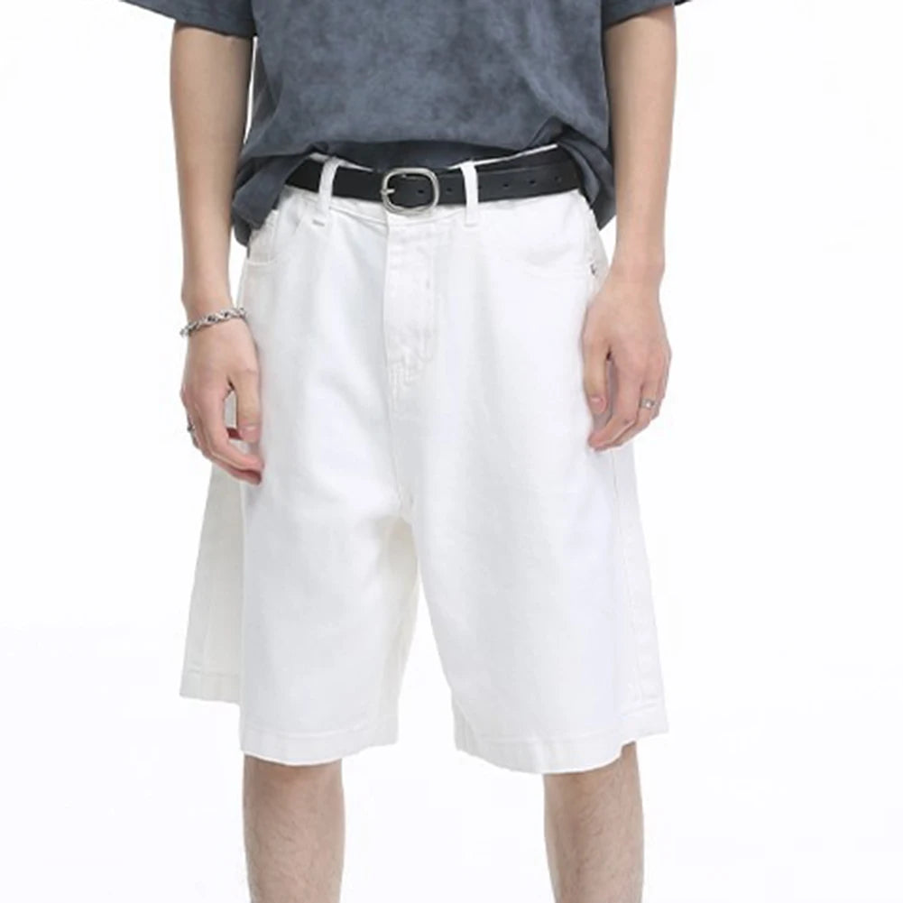 HEARUJOY  -  2XL Retro Loose Shorts Mens Retro Loose Jeans Trendy Basic Pants All Seasons Wear Solid Color Design Comfortable Fit