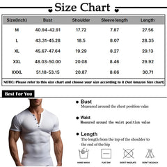 HEARUJOY  -  Men's Threaded T-shirt Summer Running Sports Fitness Clothes Muscle Slim Fit Short Sleeve T-shirt V-neck Collar Casual Tops