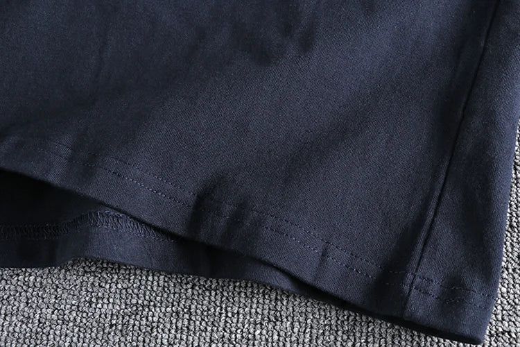 HEARUJOY  -  Tough Guy Style Heavyweight Wash Cotton Henry Neck Short Sleeve T-shirt Men's Summer Personalized Versatile Tops Tee Sold Color