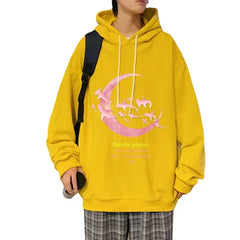 HEARUJOY  -  Funny Men's Oversized Hoodie Off White Hoodies with Hat Oversize for Men Moon Print 5XL Man Casual Wear Hoody Male Sweatshirt