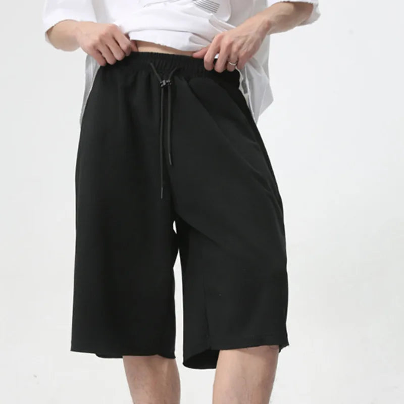 Hearujoy Simple Solid Color Men's Shorts Knee Length Wide Leg Drawstring Lace Male Fashion Trousers New Stylish Summer 9C6093