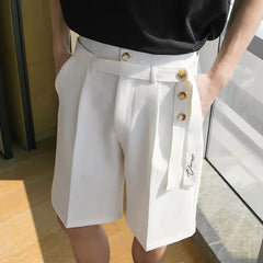 HEARUJOY  -  Fashion Suit Shorts Men Women Adjustable Waist Belt Loose Five Quarter Pant Summer Ice Silk Casual shorts Unisex Streetwear