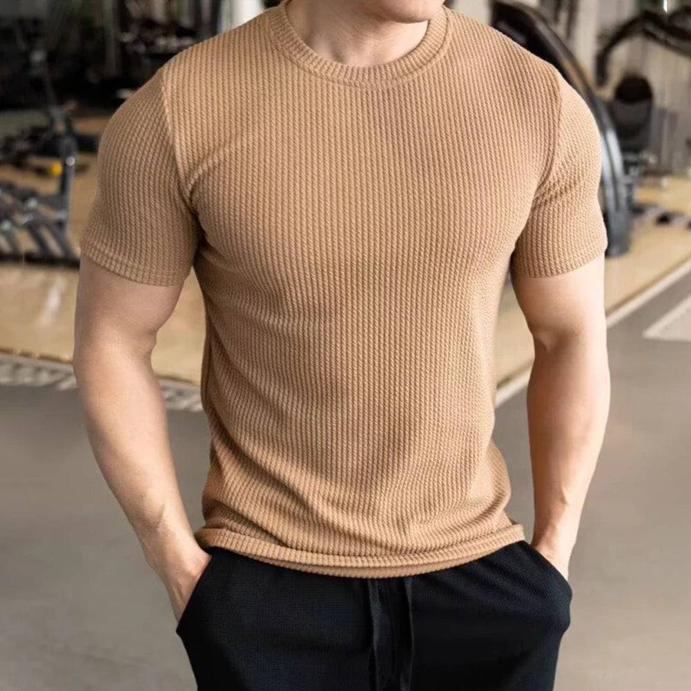 HEARUJOY  -  Casual Daily Wear Outdoor Activities Slim Casual Tops Short Sleeve Tee Men Casual T-shirt New Condition Solid Pattern