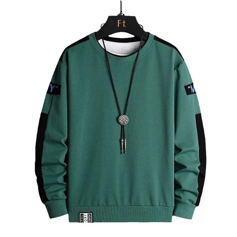 HEARUJOY  -  Spring utumn New Fashion Brand Men's Sweatshirt Trendy Color-Blocked Loose Round Neck Long Sleeve T-shirt Top Casual