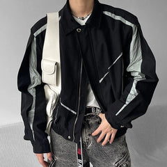 Hearujoy High Street Y2k Streetwear Men Contrast Jacket Top Fashion Trend Functional Assault Jackets Neutral Original Design Zipper Coat