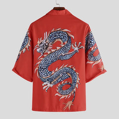 Hearujoy Summer Clothing Men's Loose Stylish Hip Hop Shirt Casual Graphics Dragon Printed Mid-sleeved Shirts for Men Fashion Big Size Top