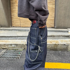 Hearujoy High Street Cleanfit Multipockets Drak Blue Baggy Jeans for Men and Women Straight Vintage Casual Loose Denim Trousers Oversize