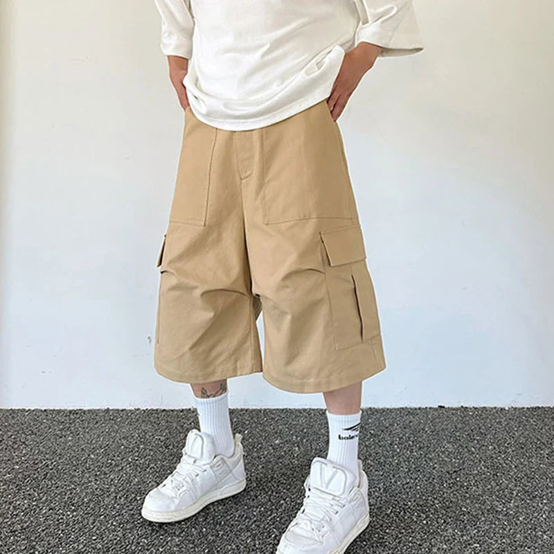 Hearujoy Korean Style Stereoscopic Eight-point Cargo Shorts Big Pocket Male Solid Color Men Casual Overalls Summer 9C5965