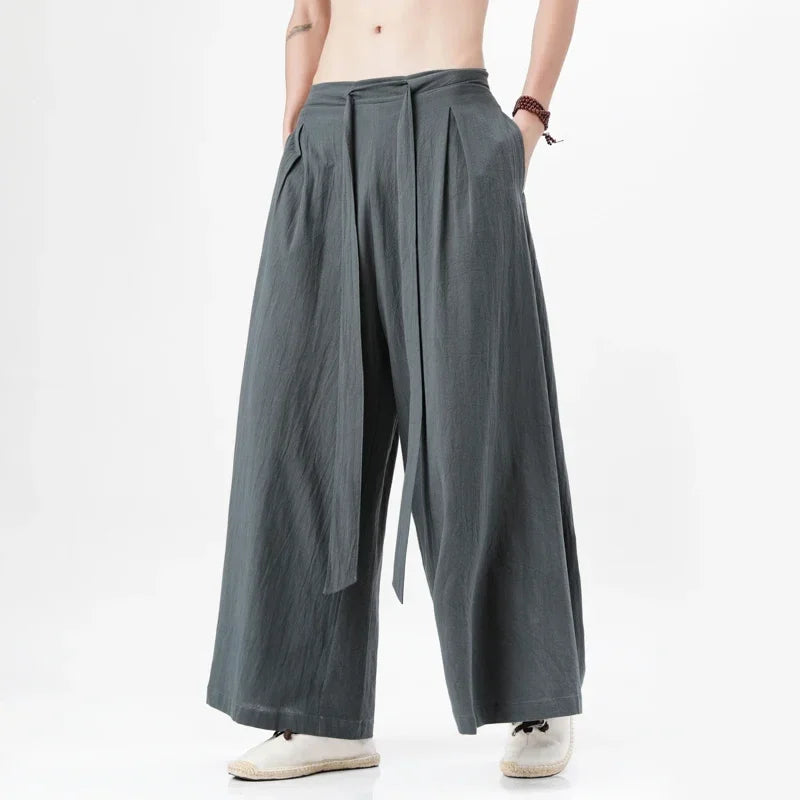 HEARUJOY  -  Spring Men Chinese Style Cotton Linen Harajuku Pants Men Kung Fu Kimono Trousers Male Street Wushu Wide Leg Pants Bottom