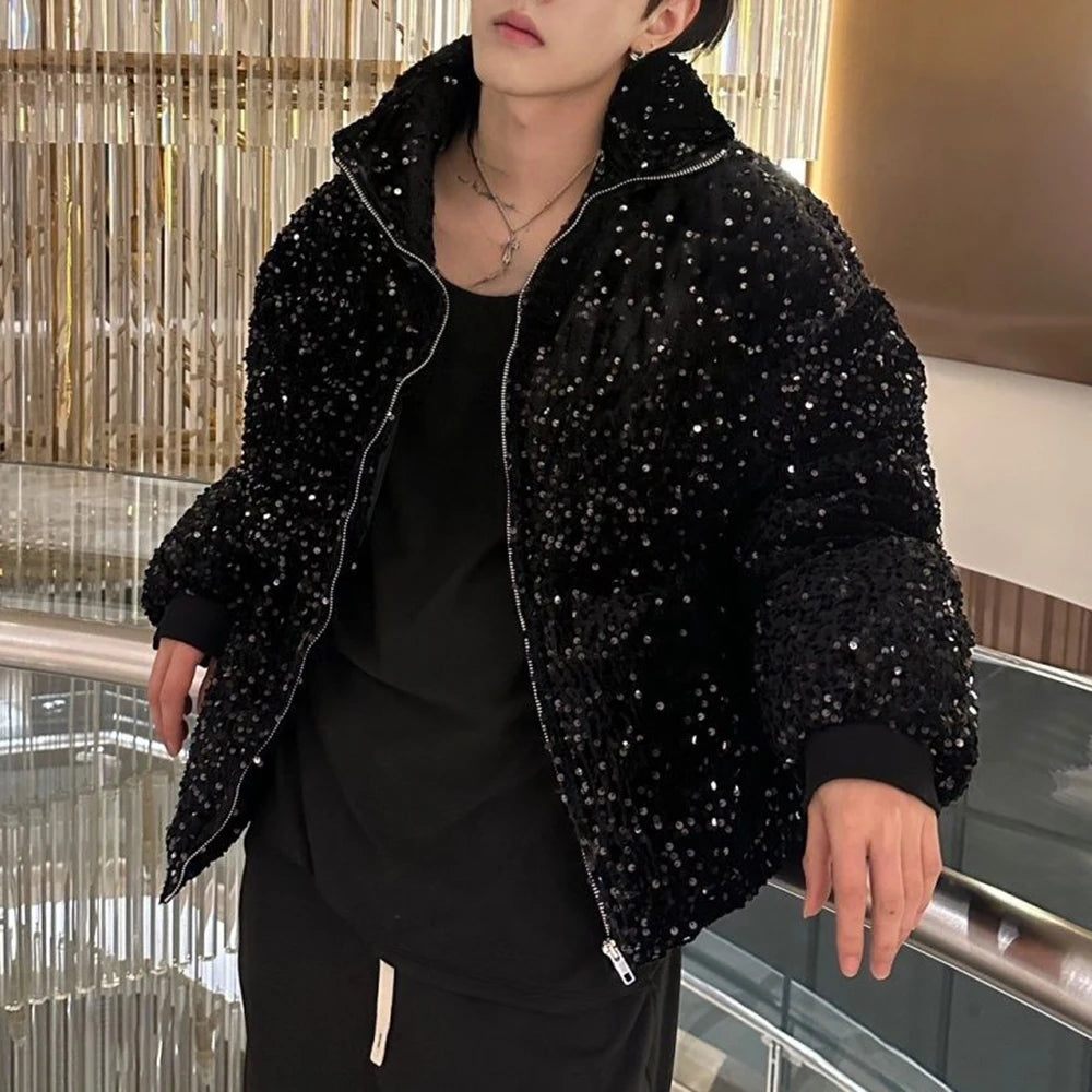 Hearujoy Mens sequin casual jacket genderless 2024 new autumn winter fashion personality street trend youth thickened jacket unisex