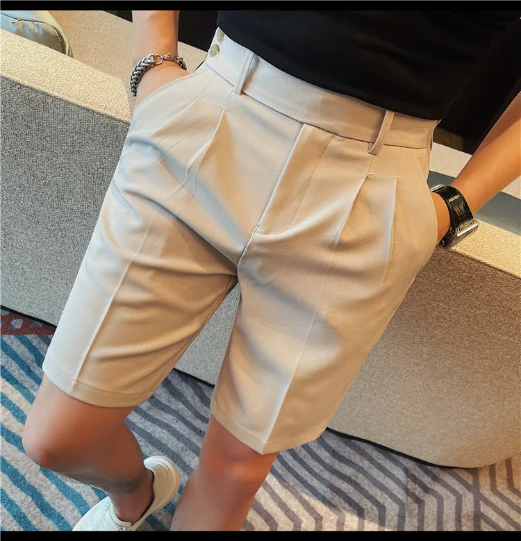 HEARUJOY  -  New Men Summer Slim-fit British Style Suit Shorts Light Luxury Business Straight-leg Shorts Leisure Button-down Half-pants M-3XL