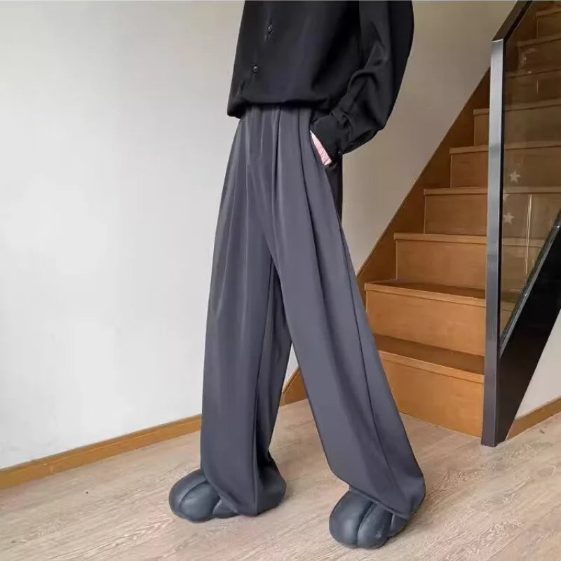 HEARUJOY  -  Black Mens Suit Pants Summer American High Street Wide Leg Pants Trend Casual Comfortable Office Attire Fashion Pantalettes