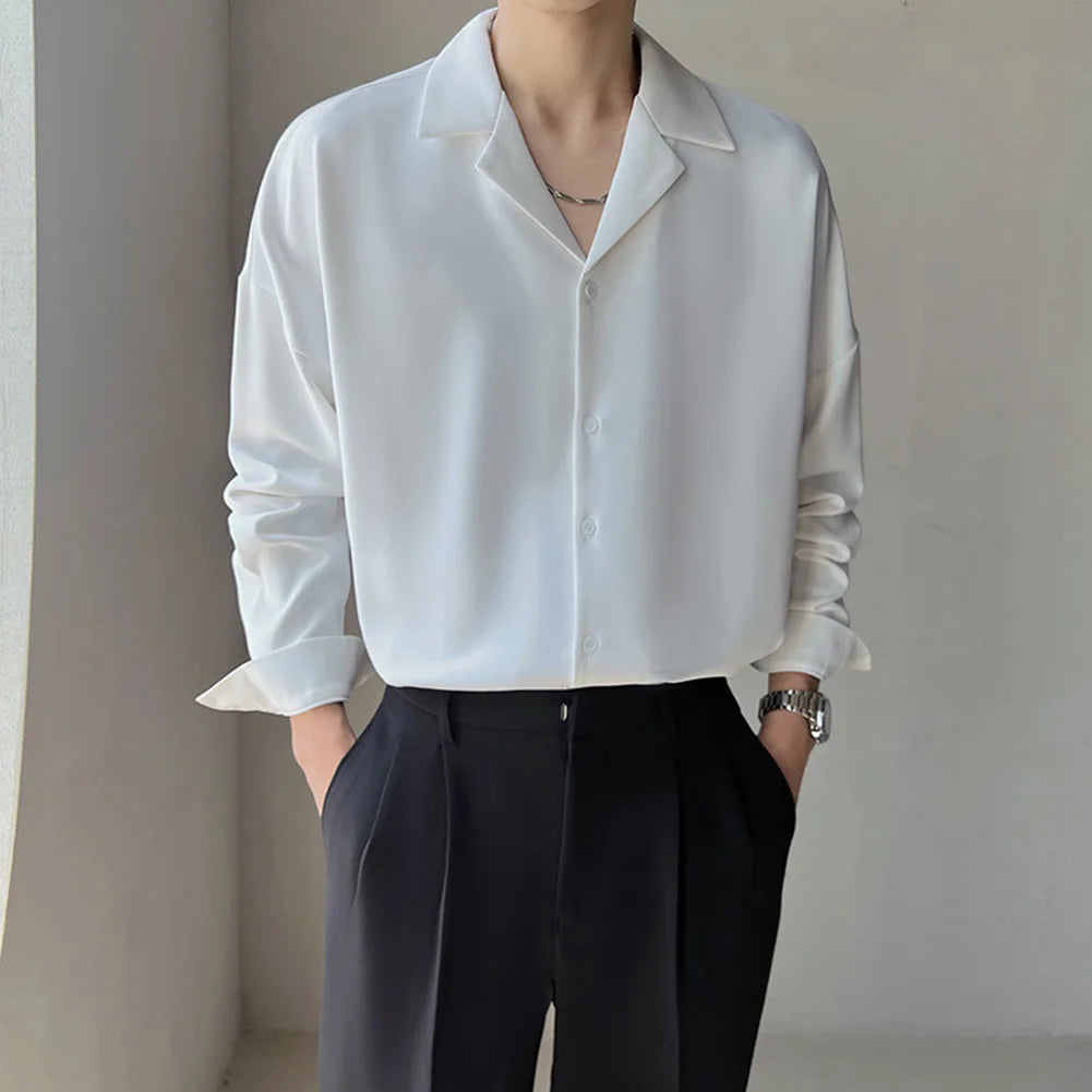 HEARUJOY  -  Casual Drape Shirt Trendy Button Up For Everyday Wear Casual Drape Shirt For Men All Seasons Wear Daily Use Apparel