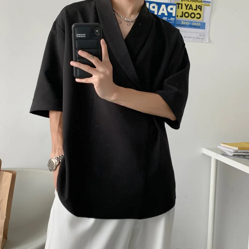 HEARUJOY  -  Summer White Pullover Shirt Men Fashion Oversized Casual Shirt Men Korean Loose Short Sleeve Shirts Mens Black Dress Shirt M-2XL