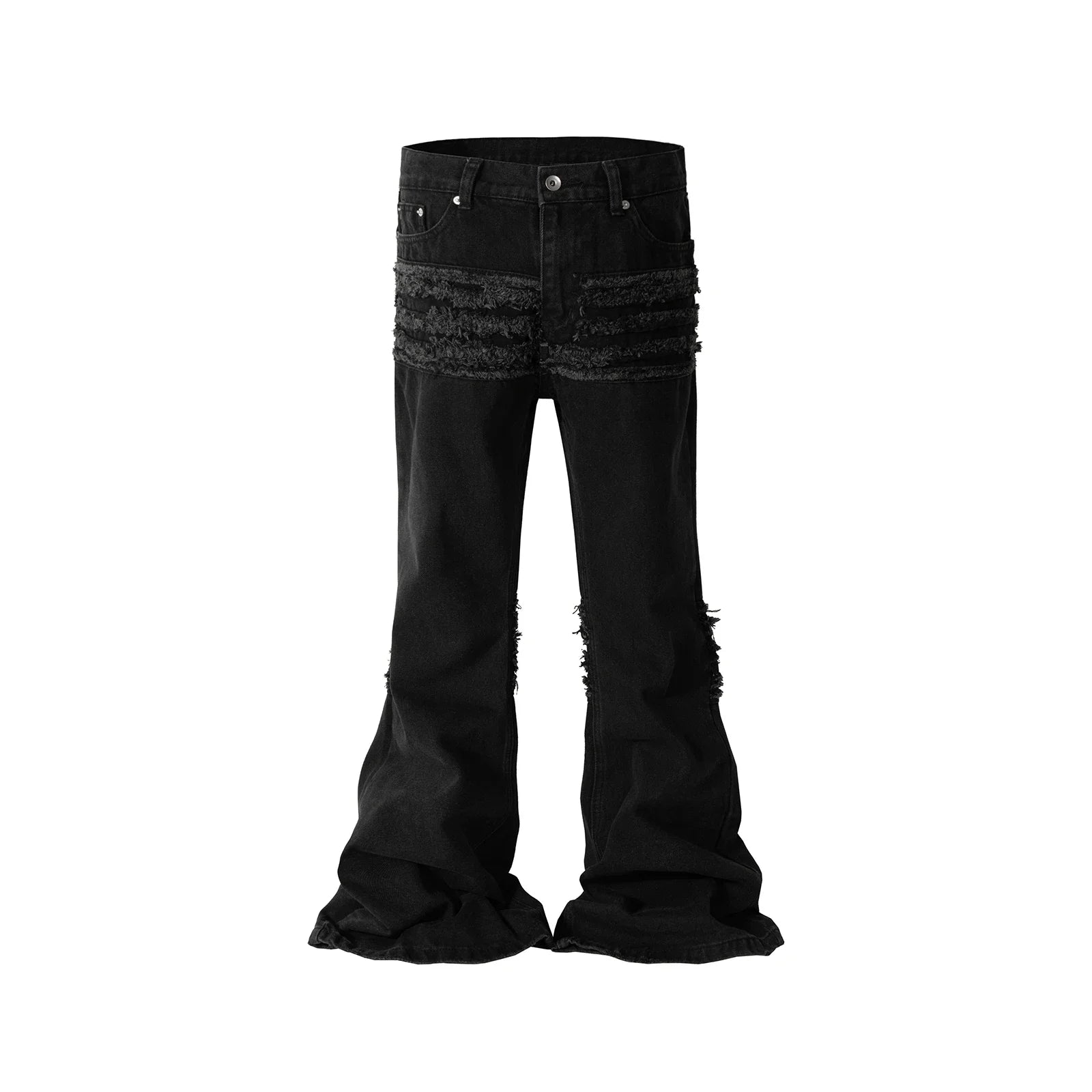 Hearujoy High Street Frayed Tassel Black Flare Jeans Pants for Men Straight Baggy Ropa Hombre Denim Trousers Oversized Distressed Cargos