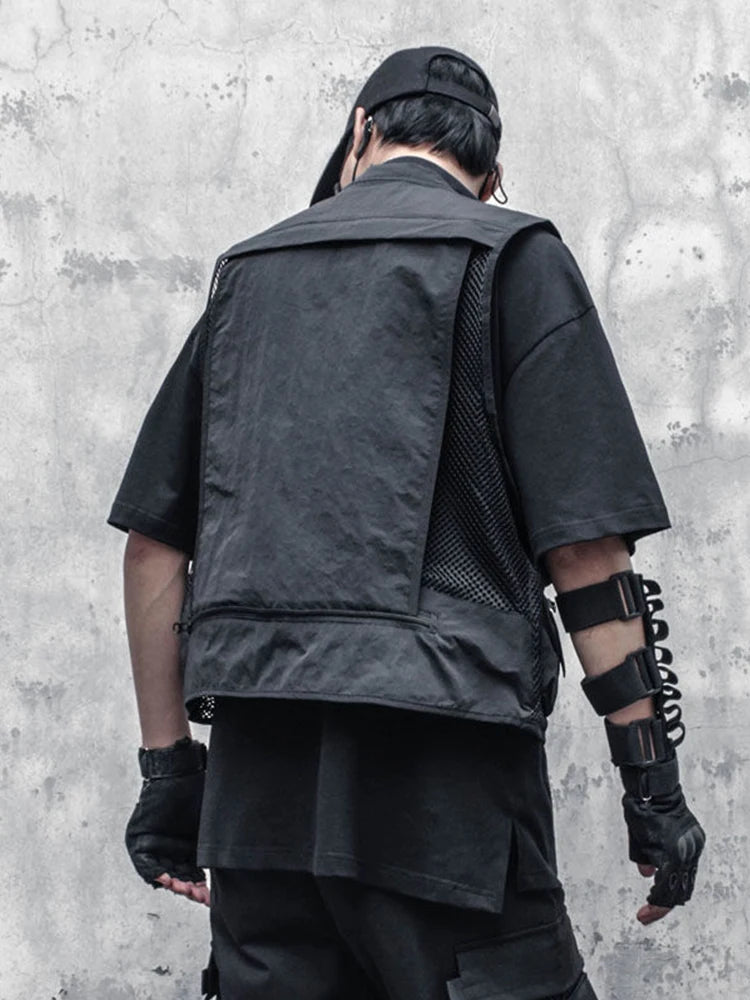 Hearujoy Techwear Black Cargo Biker Vest Without Sleeve Tank Tops Men Sleeveless Top Men  Clothing Japanese Streetwear Hip Hop