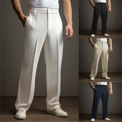 HEARUJOY  -  Business Casual Waffle Trousers Men Slant Insertion Pocket Straight Suit Pants Fashion Versatile Pants Leisure Vacation