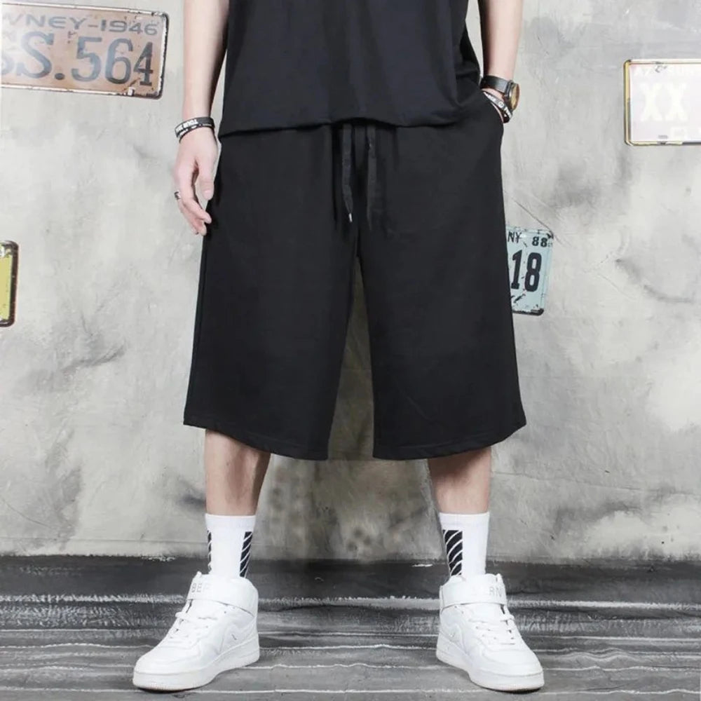 HEARUJOY  -  XS-4XL Mens Cropped Pants Plain Drawstring Casual Pants Streetwear Fashion Hip-Hop Harem Wide-Leg Trousers Men'S Wear New