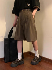 HEARUJOY  -  Summer Japanese Retro Simple Solid Color Casual Trousers Men Women Loose Wide-leg Shorts Fashionable and Trendy Five-point Pants