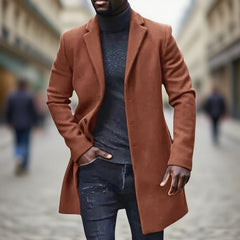 HEARUJOY  -  Daily Casual Long Sleeve Woolen Jackets Mens Autumn Winter Vintage Button-up Turn-down Collar Long Cardigans For Men Outerwear