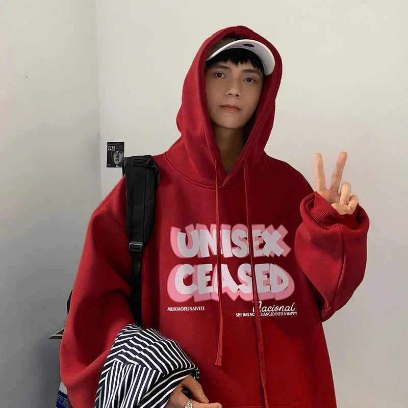 HEARUJOY  -  Men's Oversized Hoodie Black With Hat 5XL Hoodies Oversize for Men Letter Print Man Casual Wear Hoody Male Sweatshirt Unisex