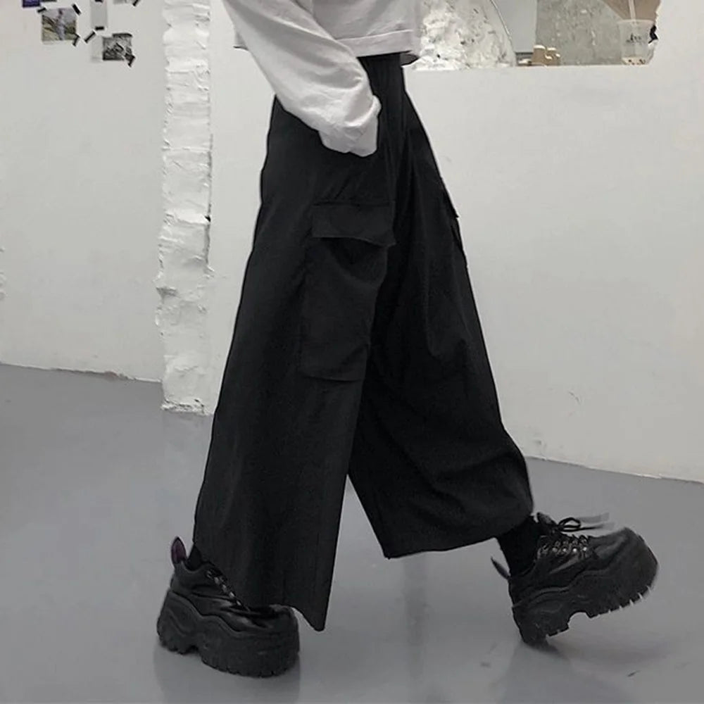 HEARUJOY  -  XS-5XL Gothic Culottes Dark Workwear Big Pocket Samurai Pants Hakama Genderless Streetwear Wide-Leg Pant Men'S Clothing 2025 New