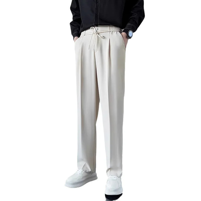 HEARUJOY  -  Korean Men Casual Suit Pants Elastic Waist Straight Wide leg Trousers Spring Autumn Fashion Youth  Pant Streetwear High Quality