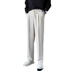 HEARUJOY  -  Korean Men Casual Suit Pants Elastic Waist Straight Wide leg Trousers Spring Autumn Fashion Youth  Pant Streetwear High Quality