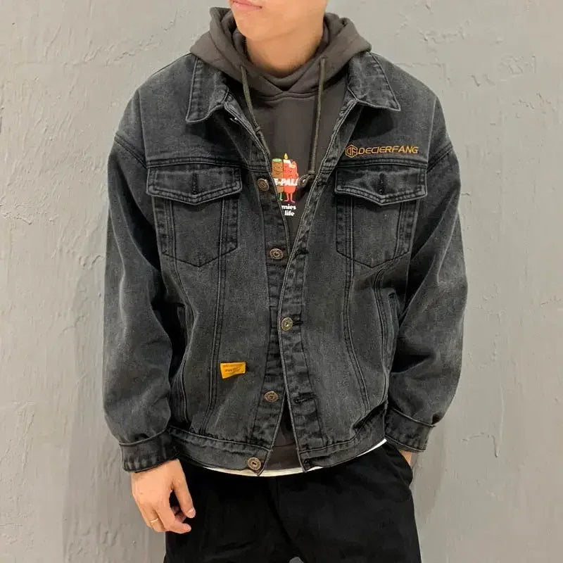 HEARUJOY  -  Black Padding with Embroidery Jeans Coat for Men Warm Wool Sheep Denim Jackets Man Padded Blue Washed Worn One Piece G Casual