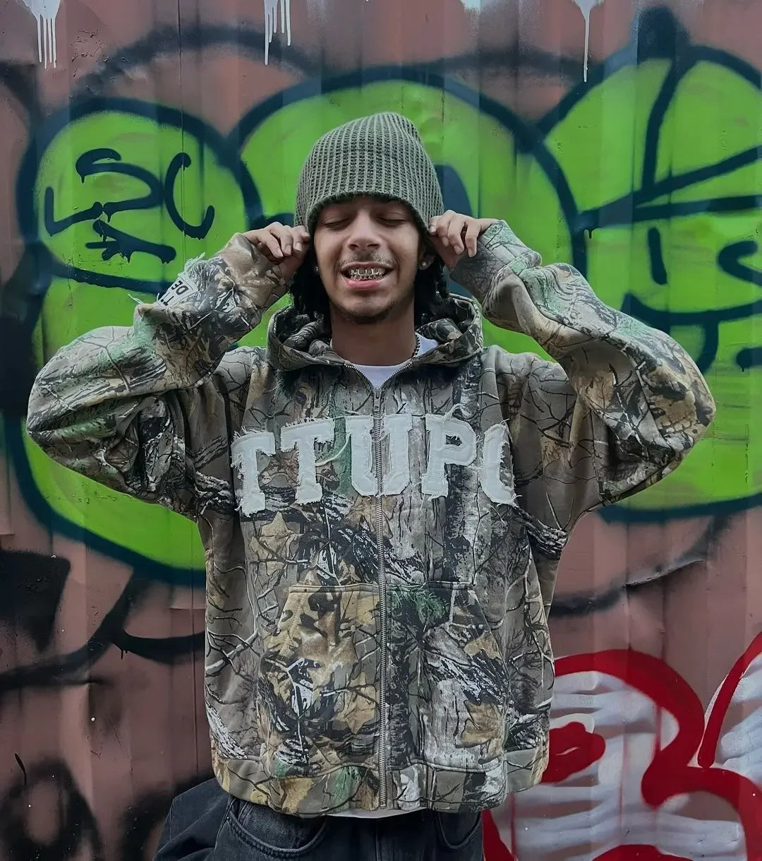 Hearujoy European and American Retro Camouflage Embroidered Letter Zipper Hoodies Men Women Street Hip-hop Hoodie Y2K Loose Harajuku Tops