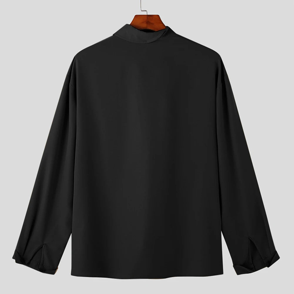 HEARUJOY  -  Casual Outing Casual Wear White Stand Collar Shirt Stand Collar Casual Wear Lapel Neckline Brand New Condition