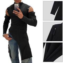 HEARUJOY  -  Everyday Casual Men Long Sleeve T Shirt Irregular Turtleneck Casual Off Shoulder Top Fall Clothing Regular Length