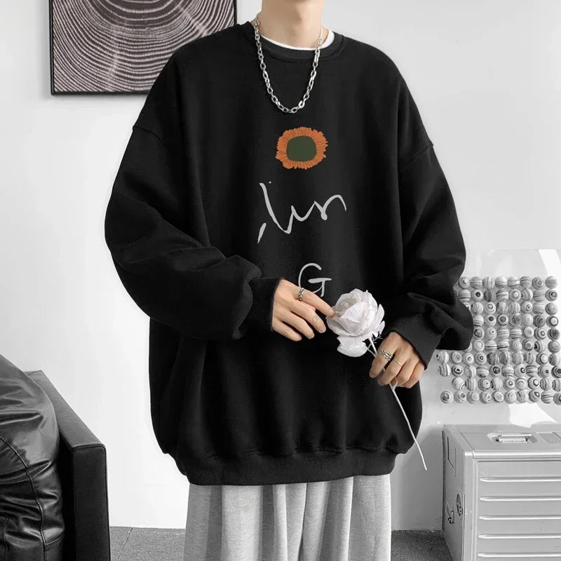HEARUJOY  -  Men's Oversized Hoodie White Hoodies Autumn Oversize for Men Floral Print 5XL Man Casual Wear Hoody Male Sweatshirt Unisex