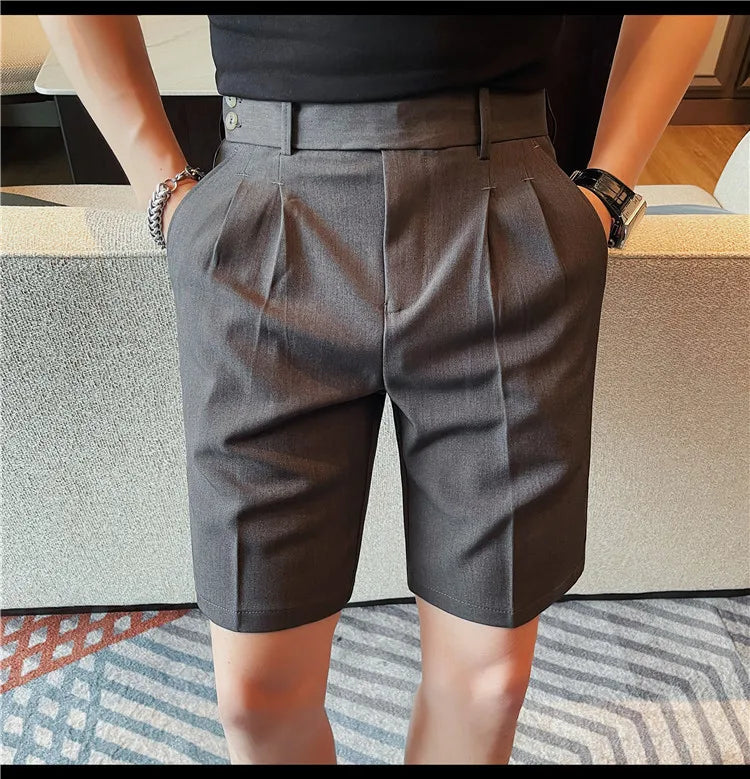 HEARUJOY  -  New Men Summer Slim-fit British Style Suit Shorts Light Luxury Business Straight-leg Shorts Leisure Button-down Half-pants M-3XL