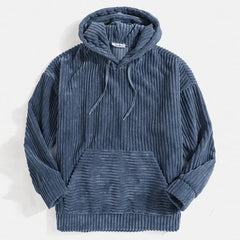 HEARUJOY  -  Men New Hooded Sweatshirts Striped Solid Hoodies Long Sleeve Pullover Loose Fit Pockets Sports Draw String Winter Streetwear