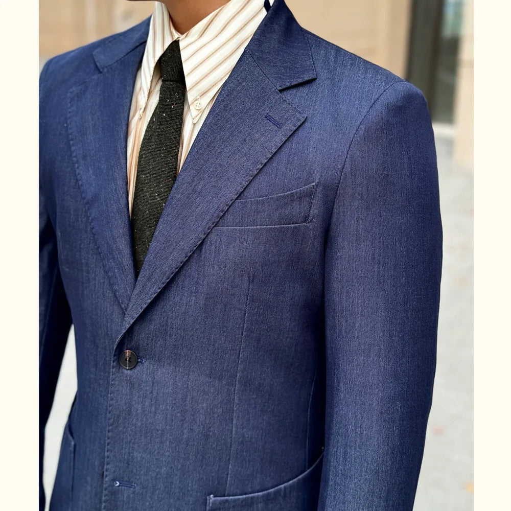 HEARUJOY  -  British Men Blazer Hombre Fashion Denim Blue Blazer Homme Suit Jacket Chaqueta Hombre Formal Trendy Men Blazer Masculino Jacket