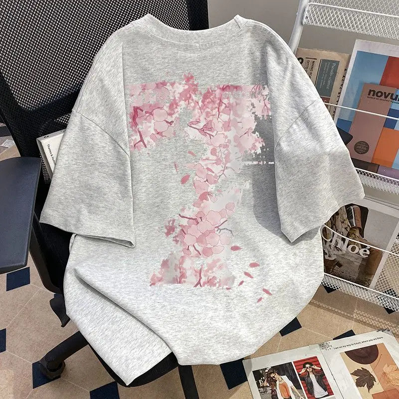 HEARUJOY  -  Pure Cotton Short-sleeved T-shirt National Trend Versatile Fashion Loose Summer Trendy Design Print Same Style