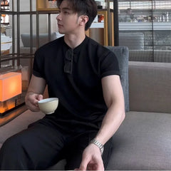 HEARUJOY  -  Ice-sensing Air Layer Ultra-thin Quick-drying Round Neck Shoulder-retching Sleeves Elastic Smooth Cool Short-sleeved T-shirt