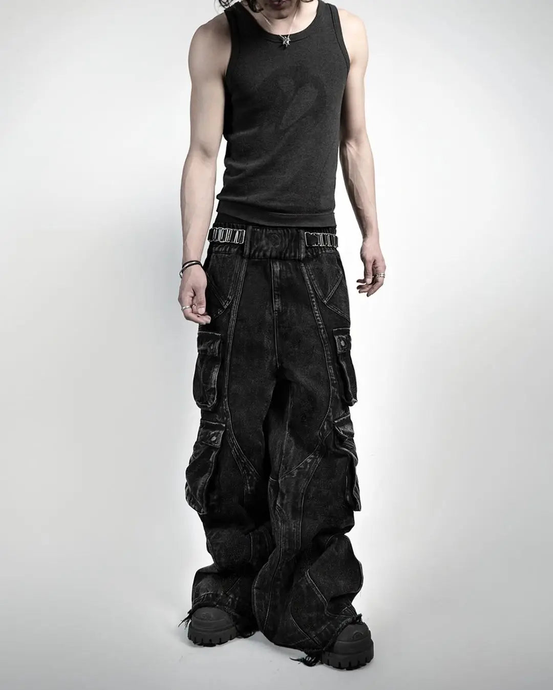 Hearujoy Harajuku Y2k Jeans Goth Hip Hop Pattern Oversized Pocket Ripped Black Baggy Jeans Casual New Mens Womens Denim Pants Streetwear