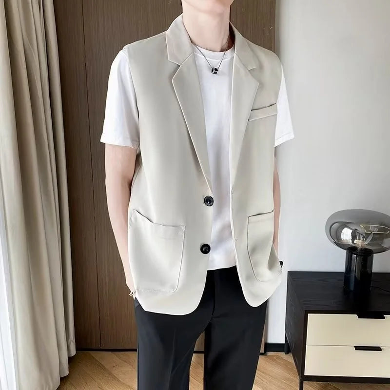 HEARUJOY  -  Suit Vest Men Slim Fit Fashion Social Mens Dress Vest Korean Business Casual Black Suit Jacket Mens Office Formal Vest S-3XL