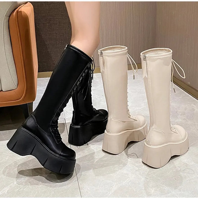 Hearujoy  Mid Calf Boots Women Winter Boots Woman Ankle Boots Soft Lace-up Ladies Chelsea Zipper Botas Mujer Platform Heel Ladies Shoes