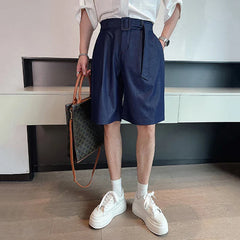 Hearujoy Trendy Men's Shorts Lace-up Solid Color Male Bottoms Pocket 2024 Summer Loose Temperament Knee-length  9C6440