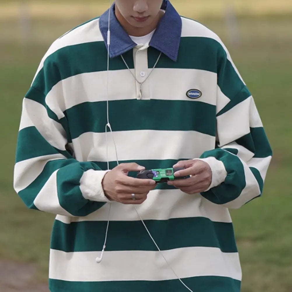 HEARUJOY  -  Fashion Retro Casual Sweatshirt Fashion Long Sleeve Casual 2XL Men Striped Sweatshirt Comfortable Fit Fashion Vintage Design