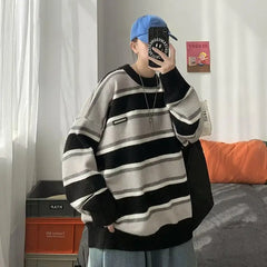 Hearujoy Thick Sweater Men's Korean Version Trendy Loose Japanese Knit Sweater Winter Ins Hong Kong Style Lazy Thread Jacket