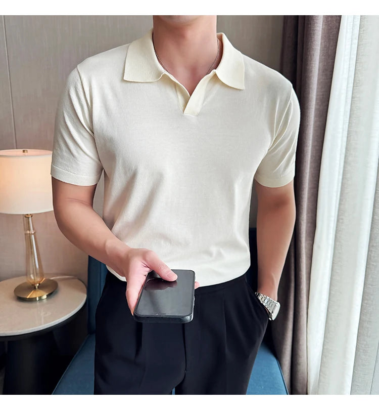 HEARUJOY  -  Men's Cooling Tencel Polo Shirt - Summer Ice Silk Knit Top with Fold Collar, Breathable Short Sleeve & Stylish Contoured Design